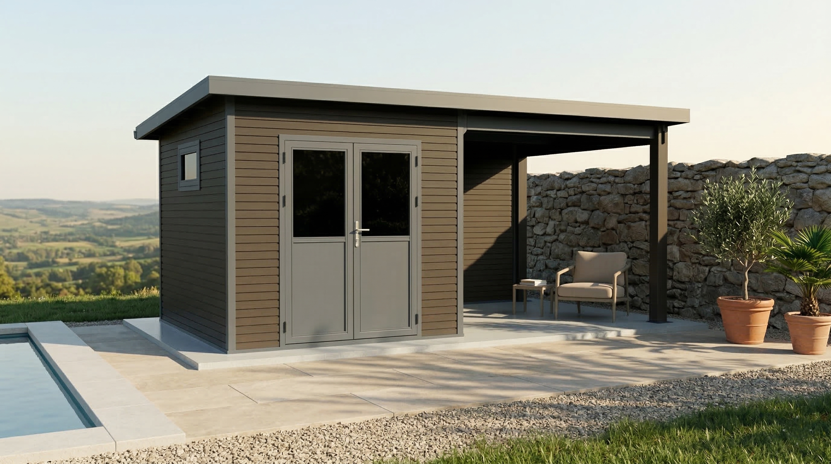 Linholm WPC Gartenhaus Linia 5228 mit Anbaudach