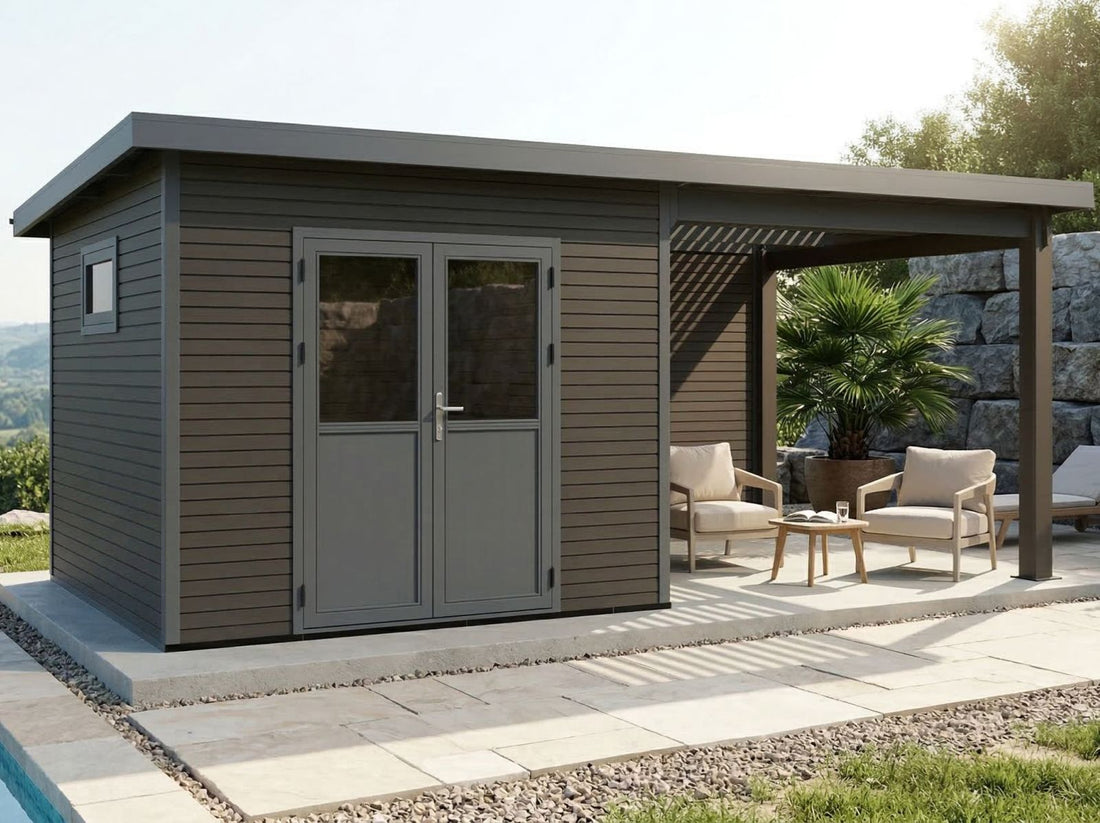 Linholm WPC Gartenhaus Linia 5628 mit Anbaudach