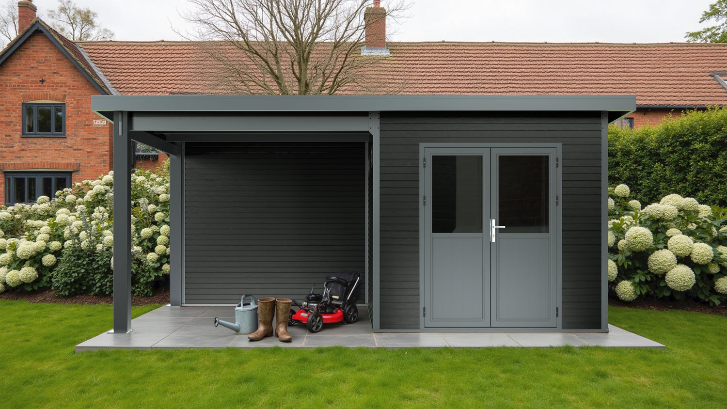 Linholm WPC Gartenhaus Linia 5228 mit Anbaudach