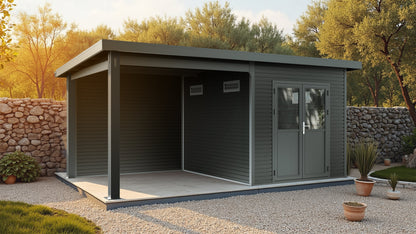 Linholm WPC Gartenhaus Linia 5228 mit Anbaudach