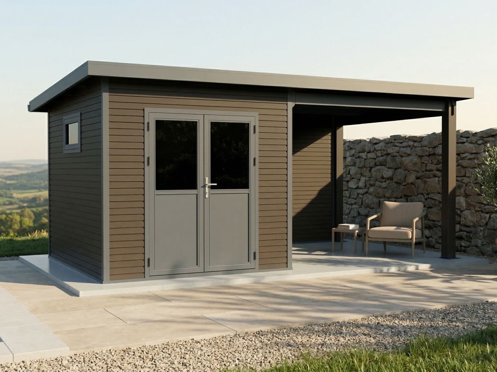 Linholm WPC Gartenhaus Linia 5228 mit Anbaudach