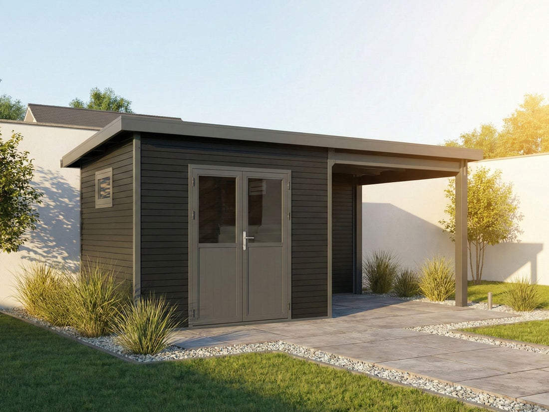 WPC Gartenhaus Linia 5628 mit Anbaudach