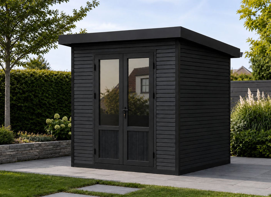 Linholm WPC Gartenhaus Norvia 2020 inkl. Dachrinnen-Set, 2-farbig Dunkelgrau/Anthrazit