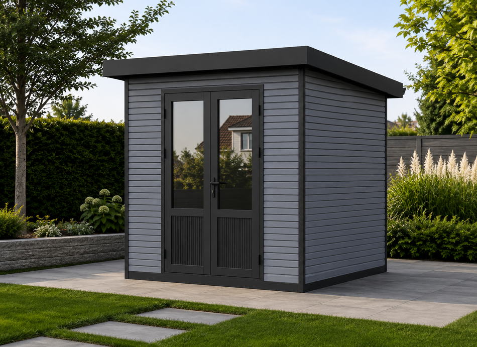 Linholm WPC Gartenhaus Norvia 2020 inkl. Dachrinnen-Set, 2-farbig Dunkelgrau/Anthrazit
